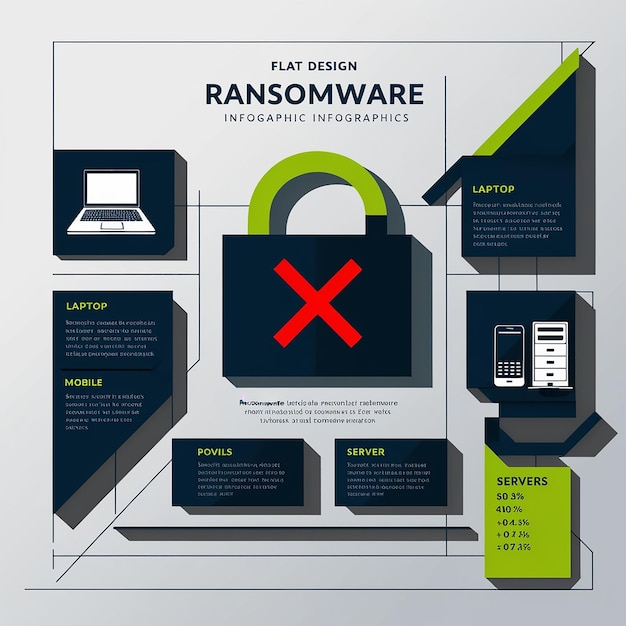 Photo l'infographie du ransomware à la conception plate