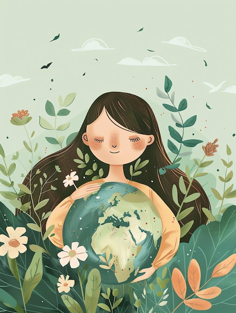 Photo une jeune fille apprécie la terre et la faune dans l'illustration de la nature luxuriante