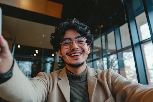 Photo un jeune professionnel prend un selfie lors d'une conférence.