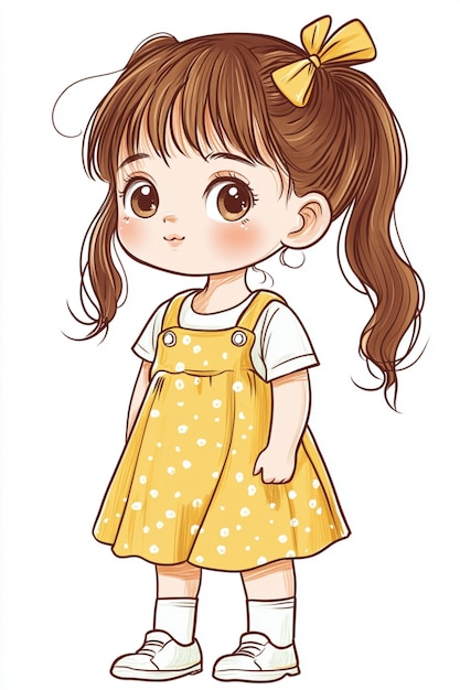 Photo une jolie illustration de dessin animé colorée d'une fille en tenue simple sur fond blanc