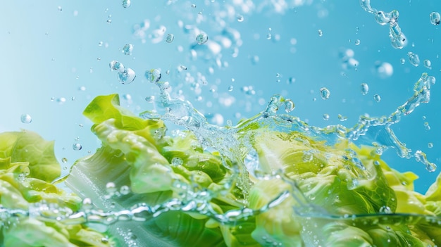 Photo laitue fraîche éclaboussée dans l'eau