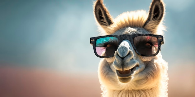 Un lama portant des lunettes de soleil et une paire de lunettes de soleil