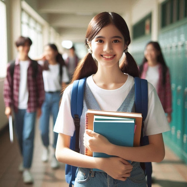 Photo une lycéenne dans le couloir de l'école