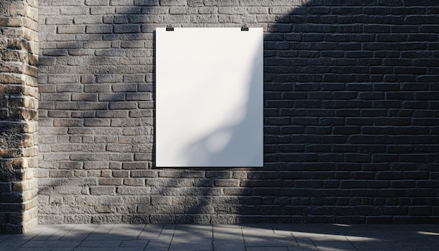 Photo une maquette d'affiche blanche sur un mur de briques avec des ombres