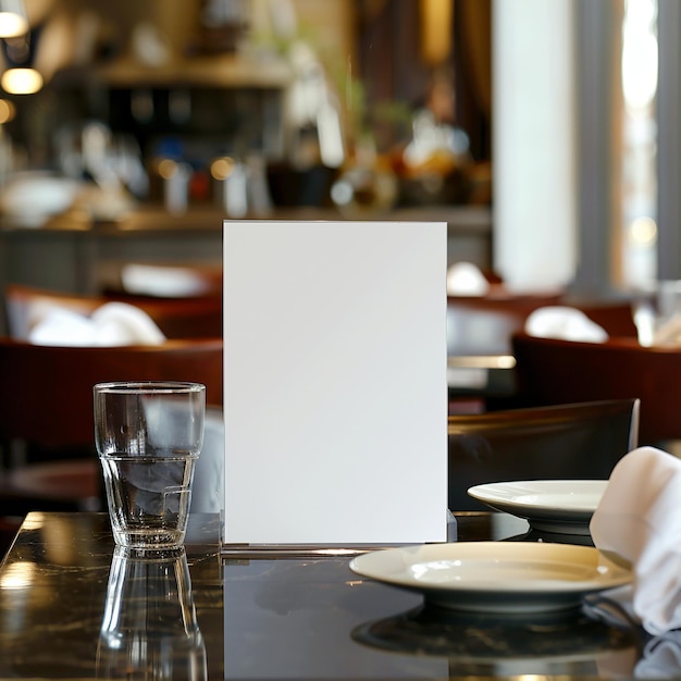 Photo une maquette blanche du menu d'un restaurant sur la table générée par l'ia