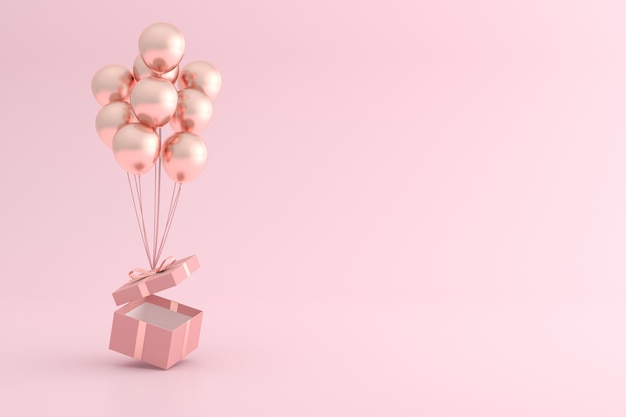 Maquette de boîte-cadeau et de ballons dans un style minimaliste.