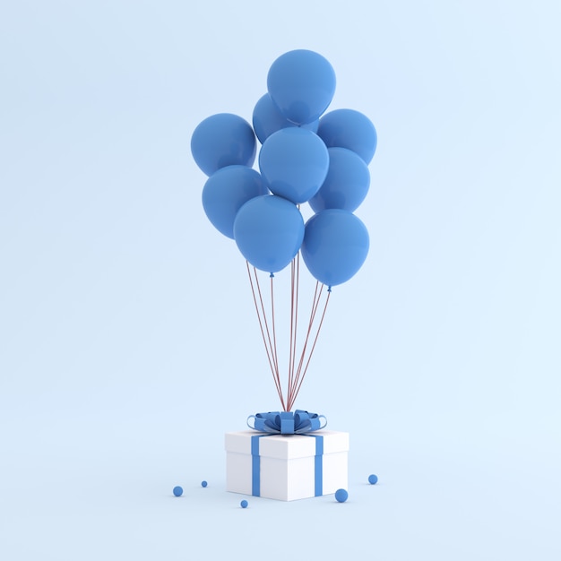 Maquette de boîte-cadeau et de ballons dans un style minimaliste.