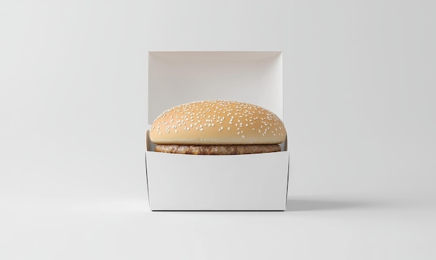 Photo une maquette d'une boîte à hamburgers blanche avec une vue latérale isolée 3d rendu en 3d