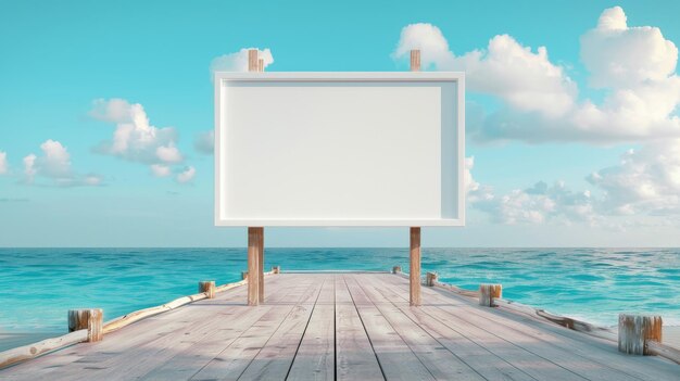 Photo une maquette de panneau d'affichage serein au bord de la plage sur une promenade d'été