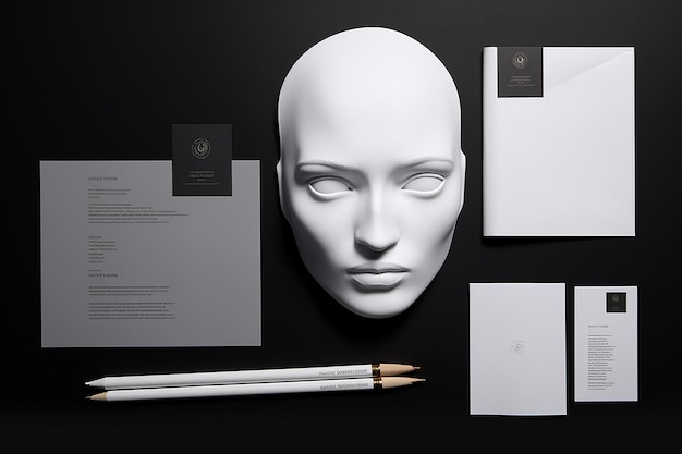 Photo un masque blanc avec un stylo et un stylo dessus