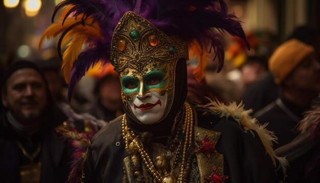 Des masques de carnaval colorés déguisent les artistes en célébration générés par l'IA