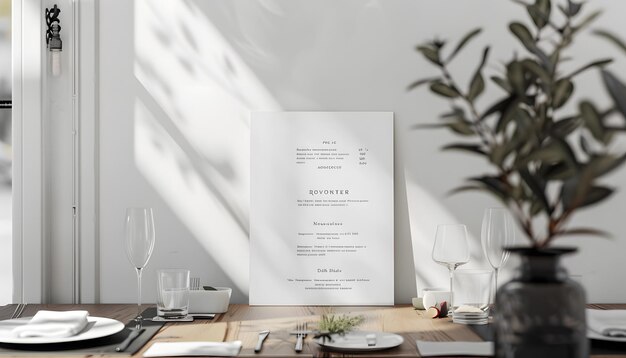 Photo un menu est sur une table avec un tableau blanc qui dit attention