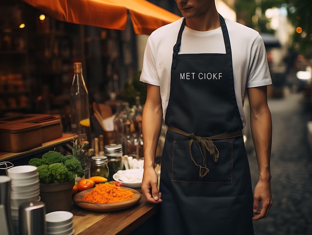 Mockup créatif d'un concept de scène de rue avec un tablier de chef capturé avec un design de collection uniforme