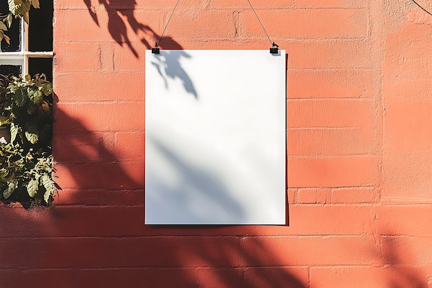 Photo mockup d'un panneau extérieur minimaliste sur un mur de briques orange