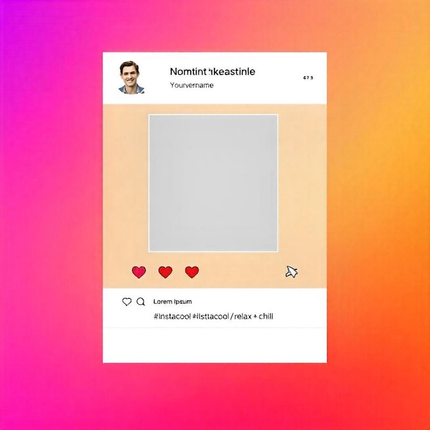 Photo mockup de poste numérique instagram avec arrière-plan gradient et éléments interactifs