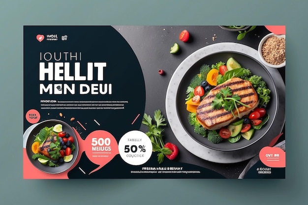 Photo modèle de bannière de post instagram pour la promotion d'un menu sain sur les réseaux sociaux