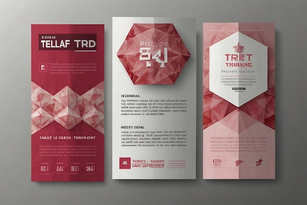 Photo modèle de conception de brochure triplée vectorielle moderne avec fond polygonal rose