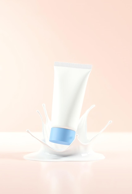 Photo modèle de tube de crème avec éclaboussure de liquide blanc modèle d'emballage de bannière cosmétique pour produit de soins de la peau