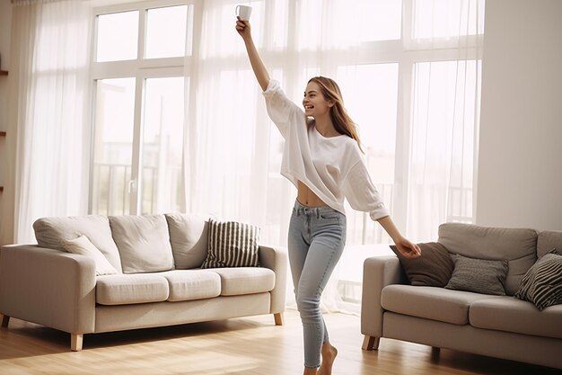 Photo des moments heureux un couple romantique heureux captivé par la joie dans leur nouvelle maison