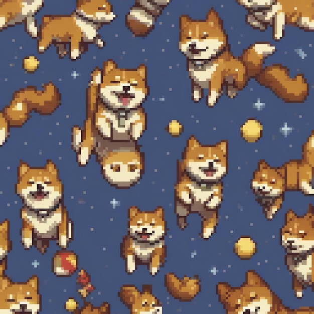 Photo le motif d'art pixel shiba inu sans couture est parfait pour les papiers peints et l'art numérique