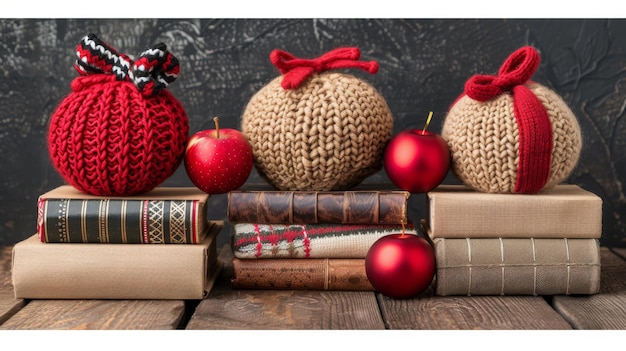 La nature morte de Noël avec des décorations festives des ornements de vacances et une table ornée