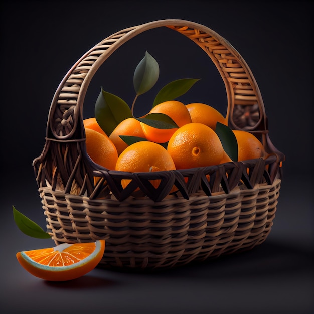 oranges dans le panier avec fond noir