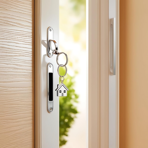 Photo ouvrez la porte d'une nouvelle maison avec une clé