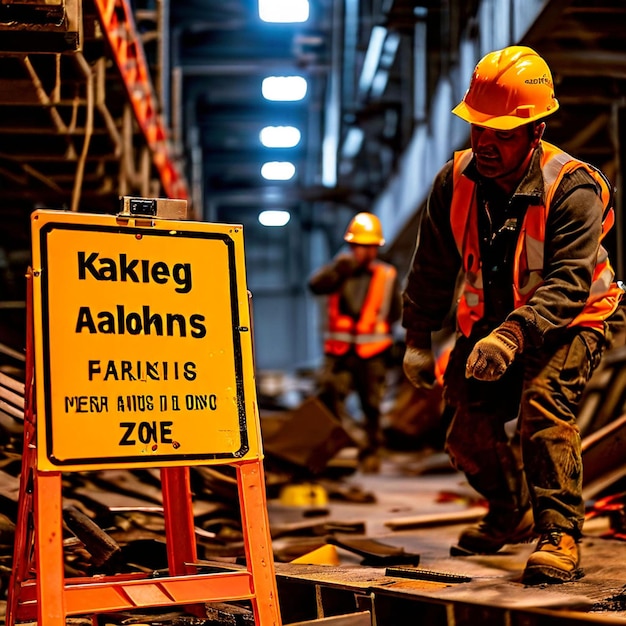 Photo un ouvrier de la construction travaille sur un panneau qui dit sau