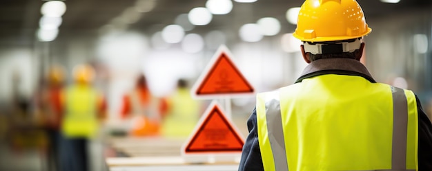 Photo un ouvrier dans un chapeau dur jaune se tient dans une usine