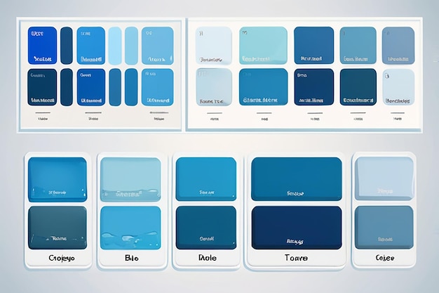 Photo palette de couleurs bleue de l'océan guide de code de couleur bleue palette avec noms de couleurs