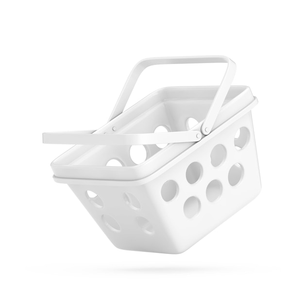 Panier d'épicerie de style minimal de dessin animé blanc rendu 3d