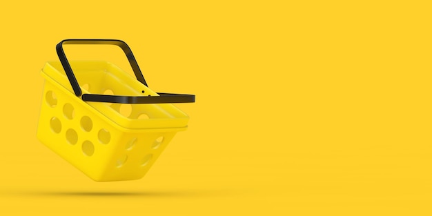 Panier d'épicerie de style minimal de dessin animé jaune rendu 3d