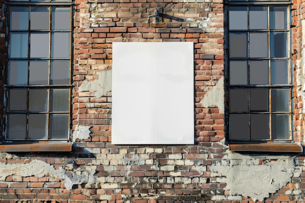 Photo un panneau blanc est sur un mur de briques générative ai image