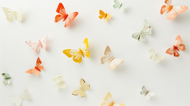 Photo des papillons multicolores sur un fond blanc