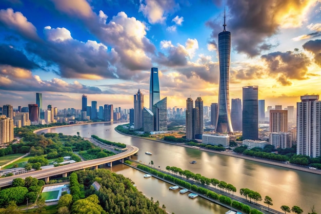 Photo le paysage urbain de guangzhou, dans la province du guangdong, montre la vie urbaine.