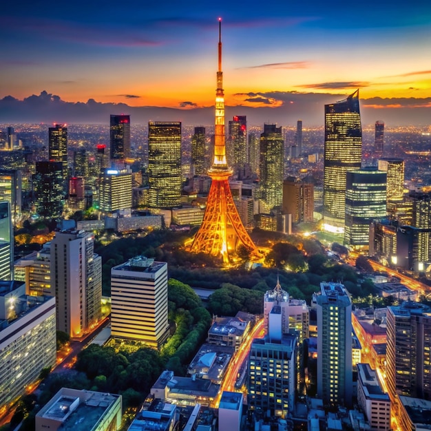 Photo le paysage urbain de tokyo la nuit