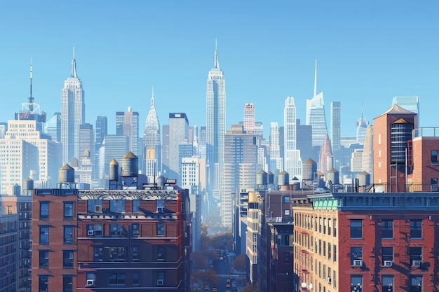 Photo le paysage urbain avec une vue sur l'horizon de manhattan