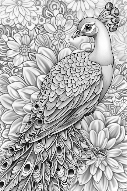 Photo peacock animal mandala page à colorier pour adultes art en ligne propre avec fond de mandala