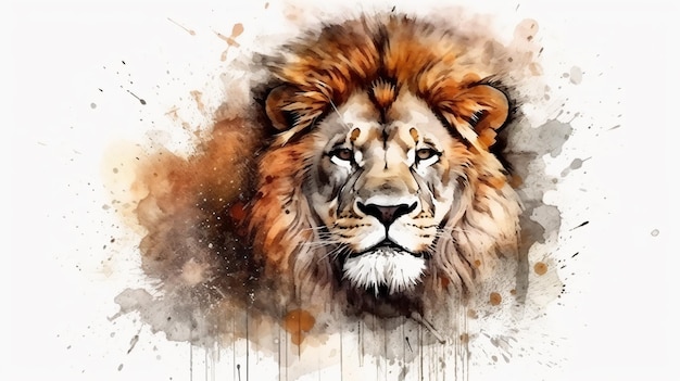 Une peinture à l'aquarelle d'un visage de lion