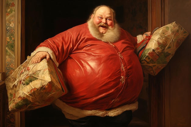 Photo le père noël avec un gros sac entre dans la maison.