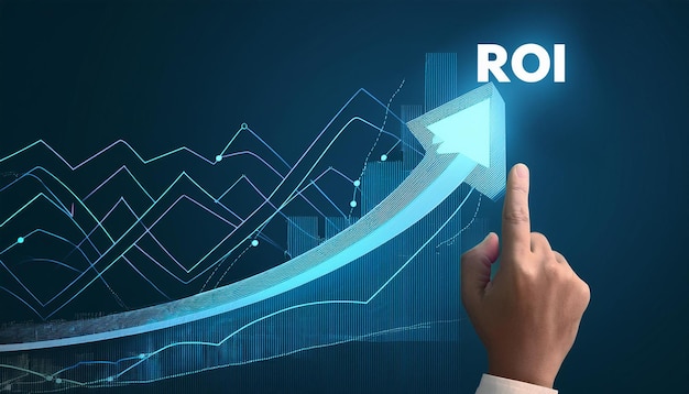 Photo performance financière du rendement de l'investissement concept de rendement sur l'investissement avec la flèche revenu taux de salaire incre