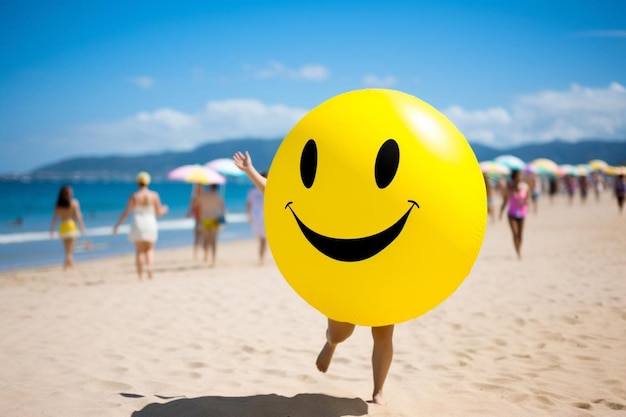 Photo une personne souriante profitant d'une journée ensoleillée à la plage une personne heureuse photos953jpg