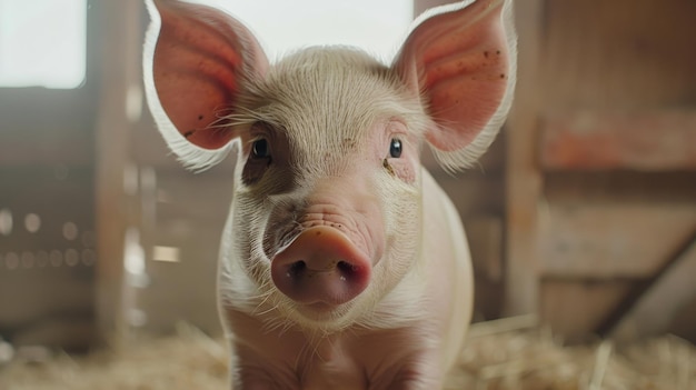 Photo un petit cochon blanc qui regarde la caméra avec de grandes oreilles.