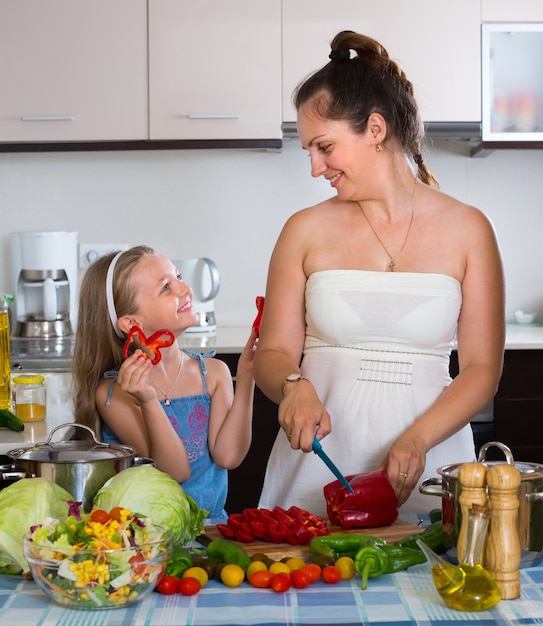 Petite fille avec maman à la cuisine