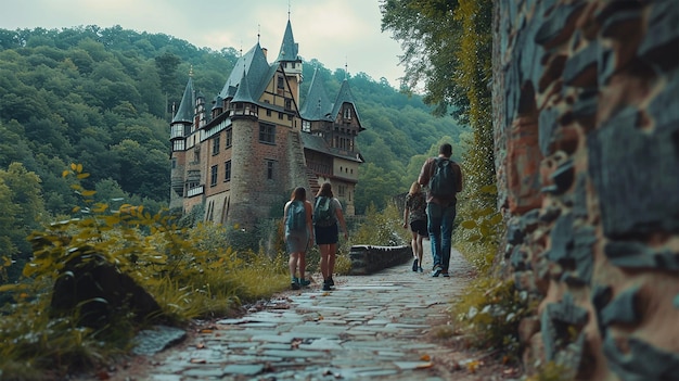 Photo photo d'une famille explorant la vieille ville de rothenburg ob der tauber allemagne charme médiéval