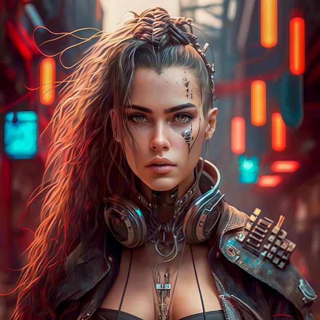 Photo d'une femme cyberpunk portrait d'une jeune fille