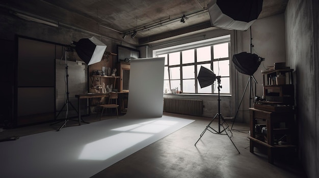 Photo une photo d'un studio de production vidéo avec enregistrement sonore