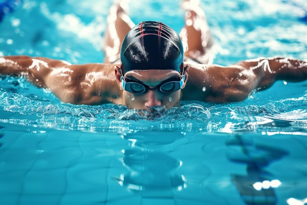 Photo piscine d'athlète musclé