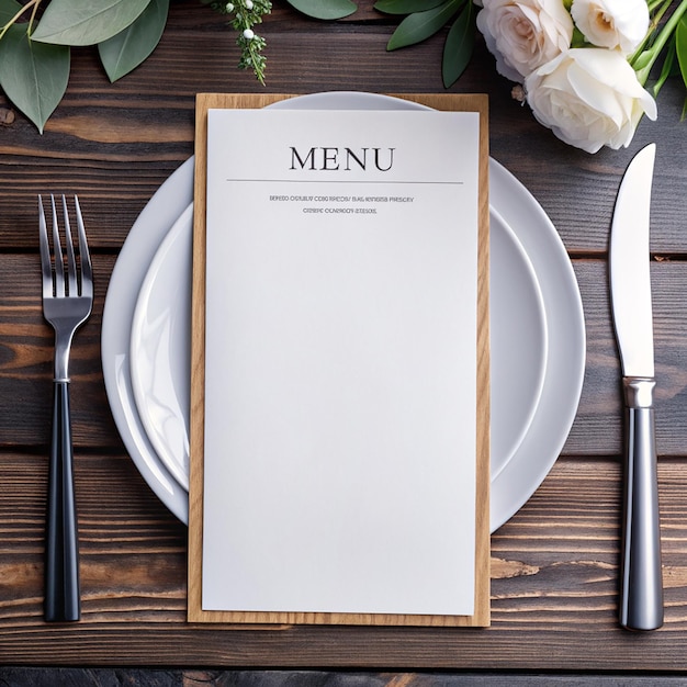 Photo placement de la table modèle de carte de menu vide ou réserve dans l'invitation de mariage et l'événement spécial