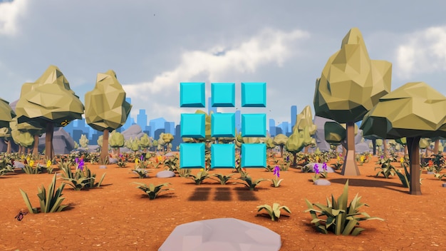 planète low poly avec fond de paysage développement durable icône écologie rendu 3d